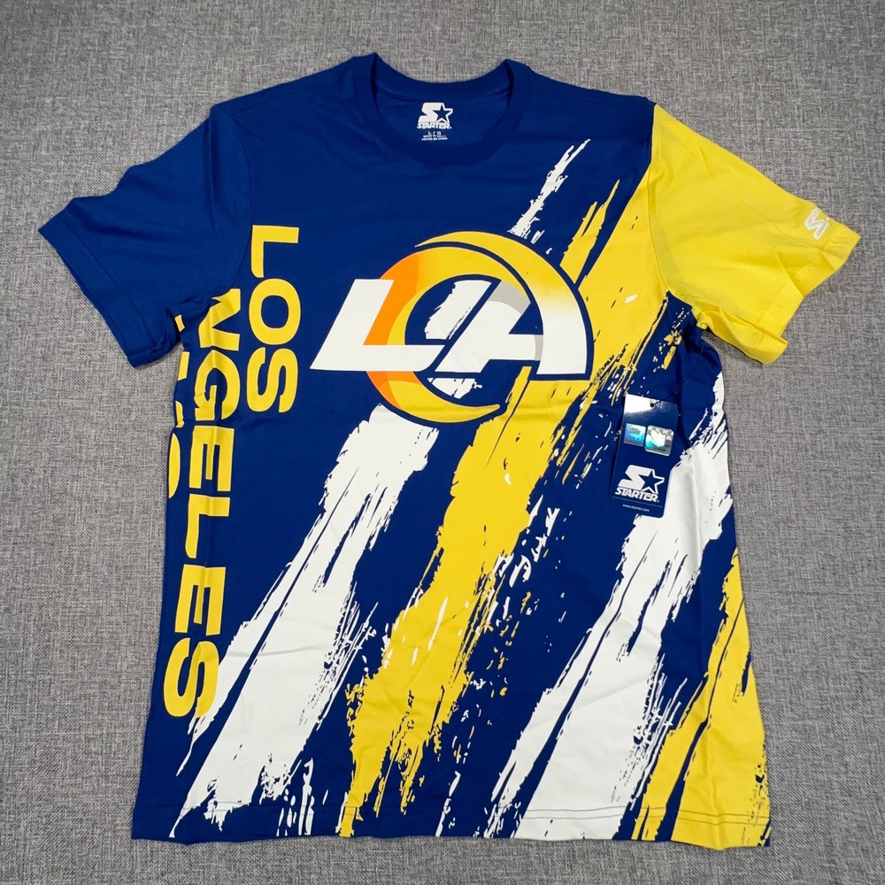 Starter Los Angeles Rams Extreme Defender T-Shirt Mens L Blue Yellow Splash NEW
